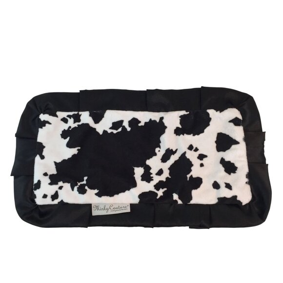 Minky Couture Black White Cow Print Lovey Satin Trim Back Baby Security Blanket - Picture 2 of 5